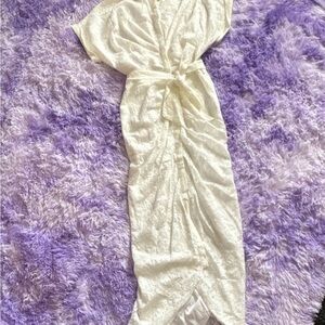 Elegant White Long Sleeve Ruched Maxi Dress